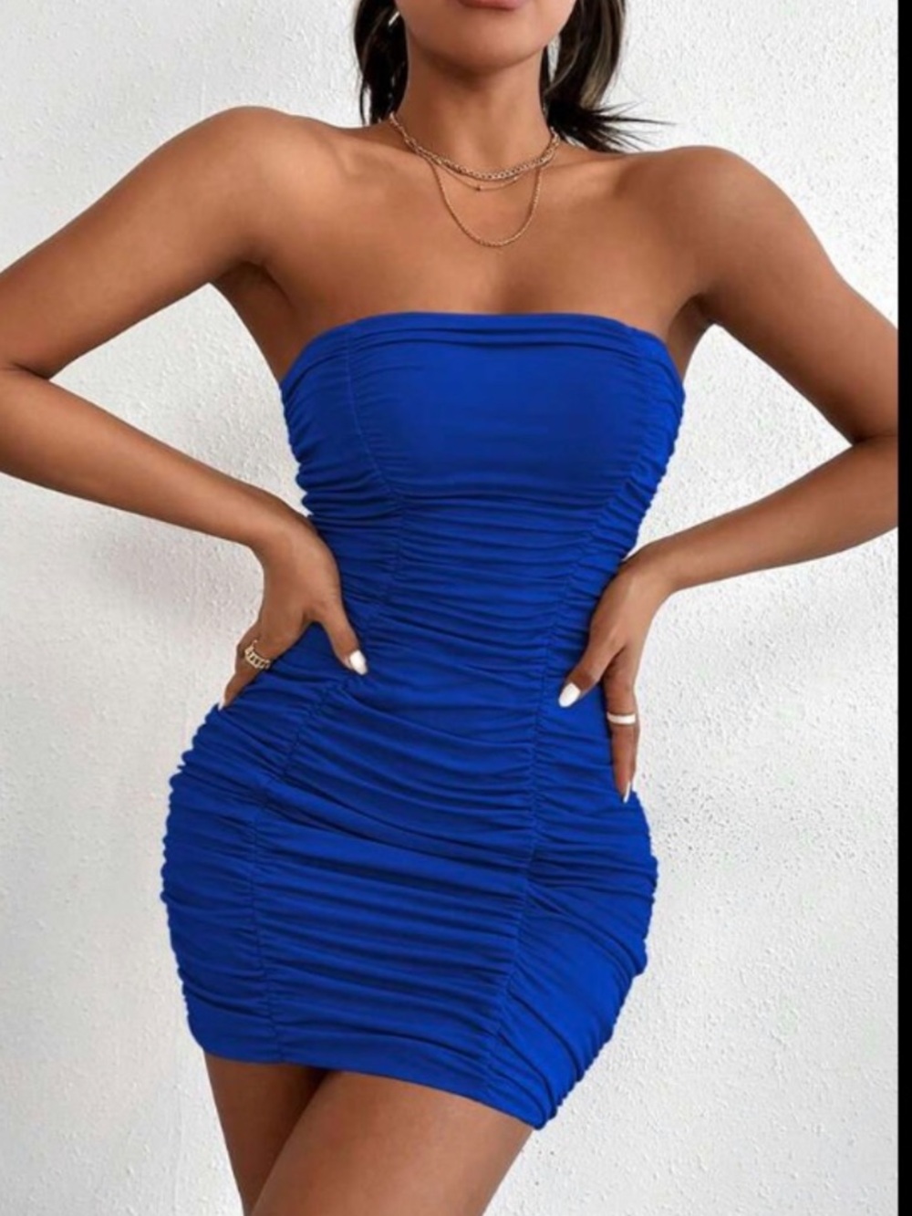 Like New Blue Tube Top Ruched Mini Dress XS